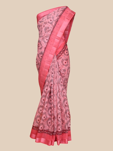 

The Chennai Silks Pink & Grey Ethnic Motifs Zari Jute Cotton Saree