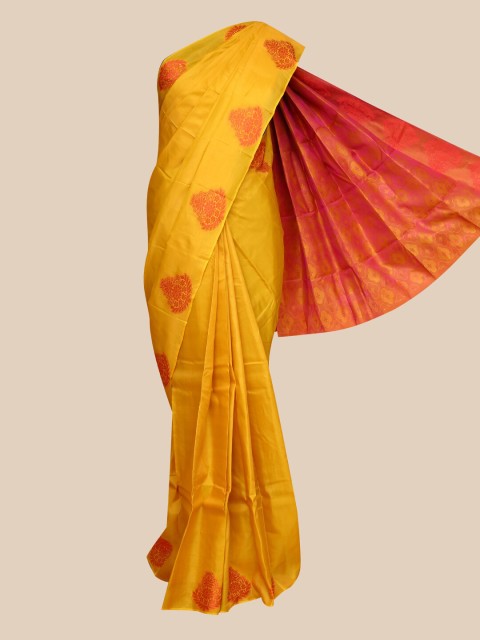

The Chennai Silks Mustard & Rust Woven Design Pure Silk Fusion Arani Saree