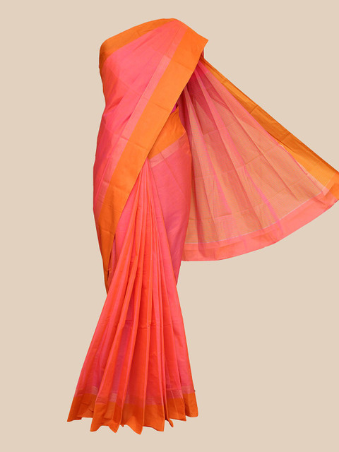 

The Chennai Silks Pink & Orange Silk Cotton Maheshwari Saree