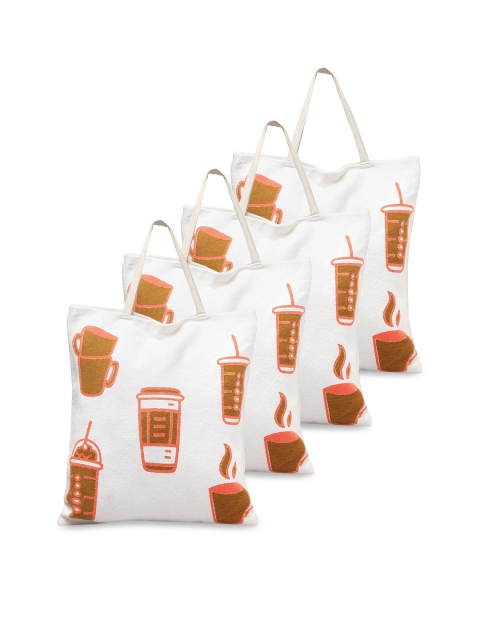 

KLOTTHE Pack-4 White Printed Shopper Tote Bag