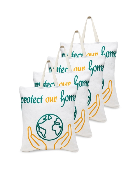 

KLOTTHE Set Of 4 White Printed Oversized Shopper Tote Bag