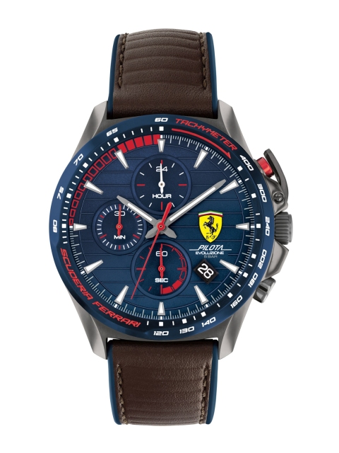 

SCUDERIA FERRARI Men Blue Brass Dial & Brown Leather Straps Analogue Watch 0830848