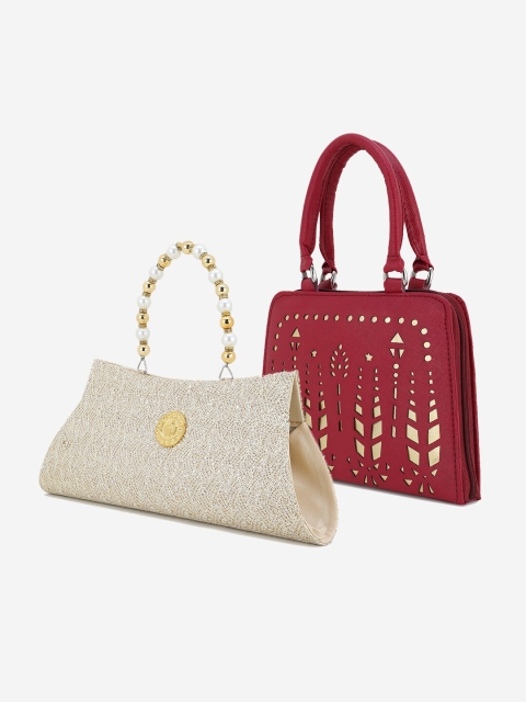 

Element Cart Pack of 2 Red & Off White Embellished Purse & Clutch