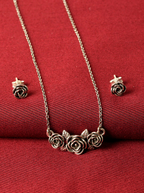 

GIVA 925 Oxidised Sterling Silver Rhodium-Plated Cubic Zirconia-Studded Bloom Jewellery Set
