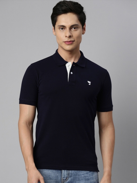 

Joven Men Navy Blue Polo Collar Solid T-shirt