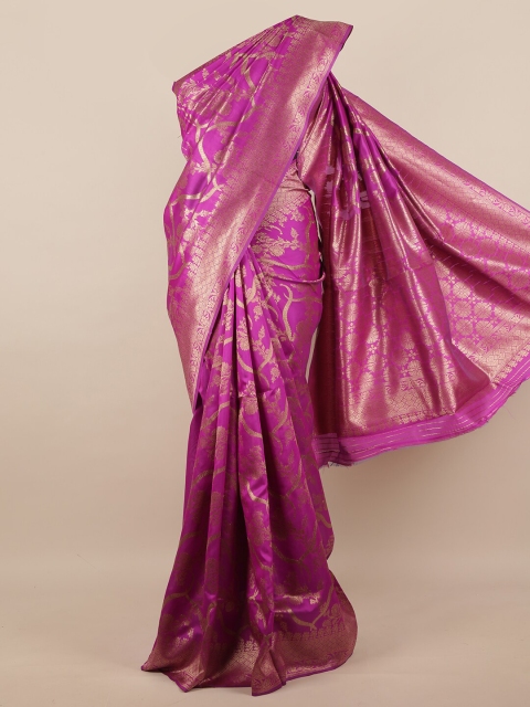 

Pothys Magenta & Gold Ethnic Motifs Zari Border Jute Silk Saree