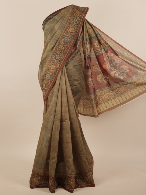 

Pothys Brown & Beige Floral Printed Jute Silk Saree