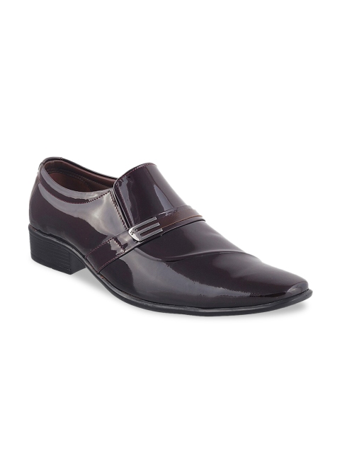 

Mochi Men Brown Solid Patent Leather Formal Slip-Ons