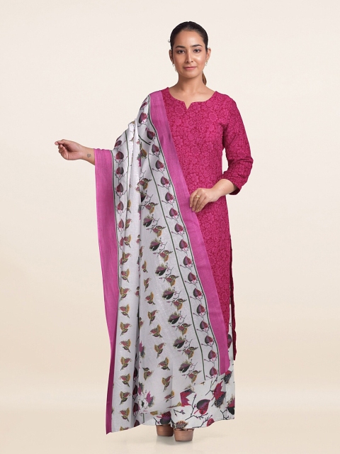 

Pothys Pink & White Printed Unstitched Dress Material