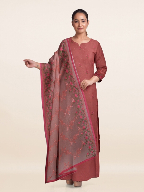

Pothys Rust & Green Embroidered Unstitched Dress Material