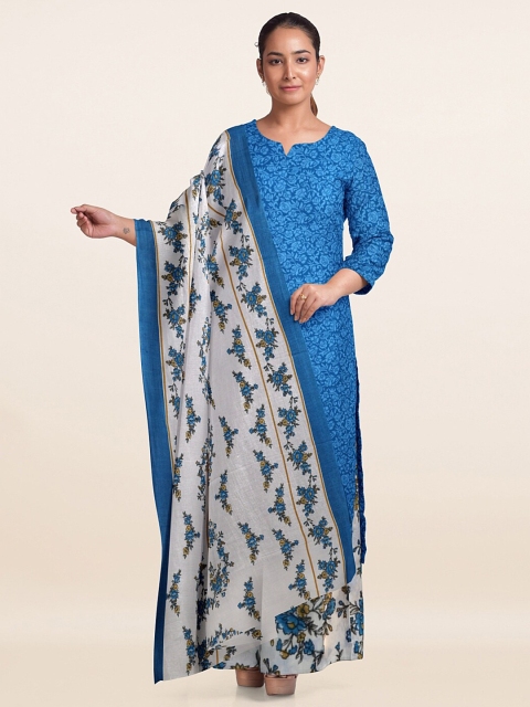 

Pothys Blue & White Printed Unstitched Dress Material