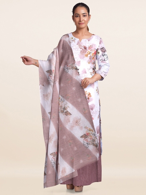 

Pothys Off White & Pink Printed Unstitched Dress Material