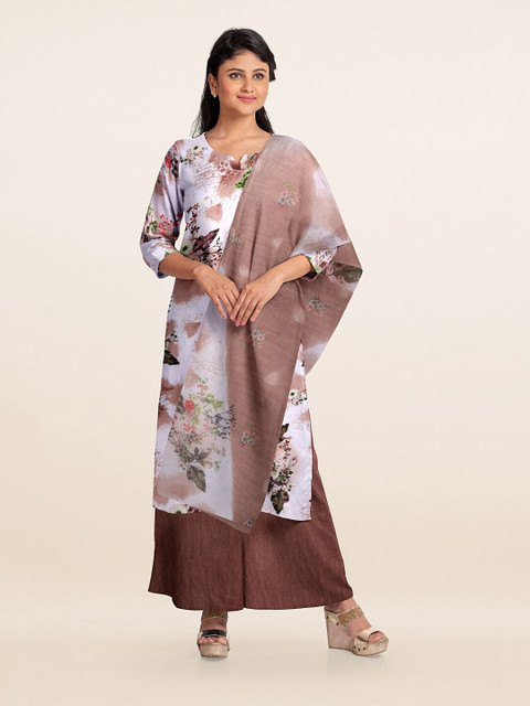 

Pothys Off White & Brown Printed Unstitched Dress Material