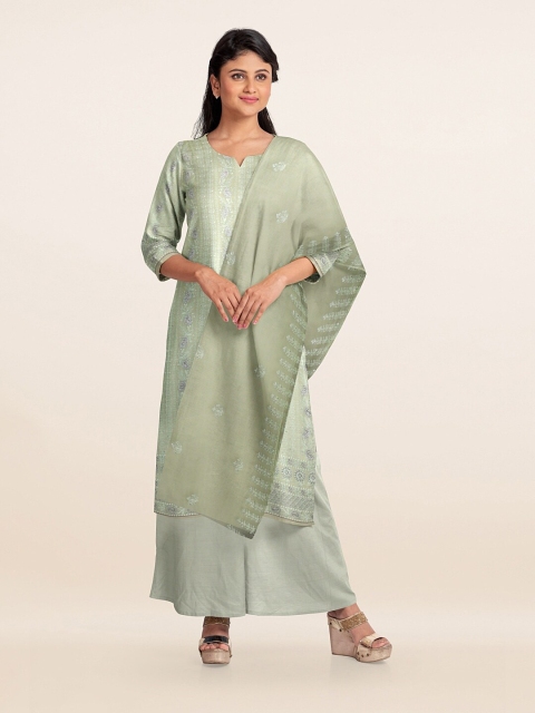 

Pothys Green & Silver-Toned Embroidered Unstitched Dress Material