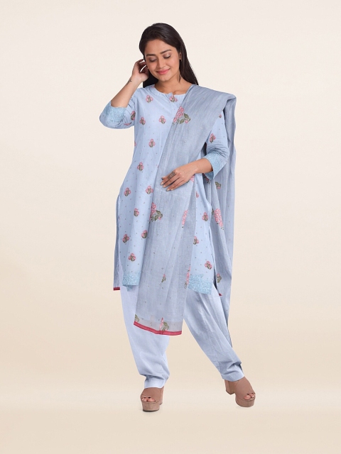 

Pothys Blue & Red Embroidered Unstitched Dress Material