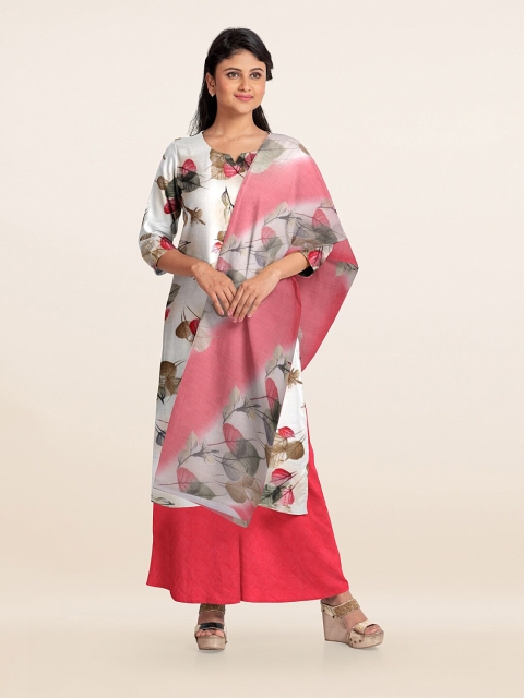 

Pothys Off White & Pink Printed Unstitched Dress Material