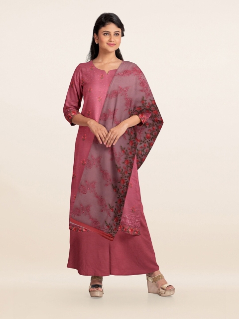 

Pothys Pink & Red Embroidered Unstitched Dress Material