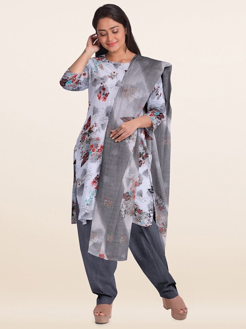 

Pothys Off White & Grey Printed Unstitched Dress Material