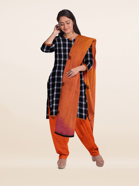 

Pothys Black & White Unstitched Dress Material