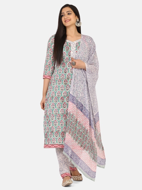 

Shaily Green & White Printed Unstitched Dress Material