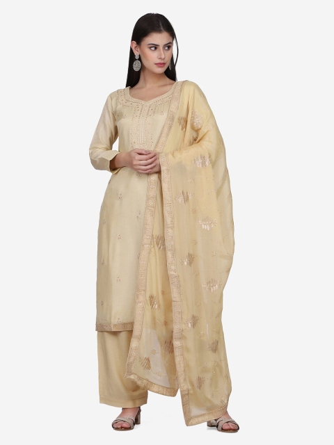 

Shaily Beige Embellished Viscose Rayon Unstitched Dress Material