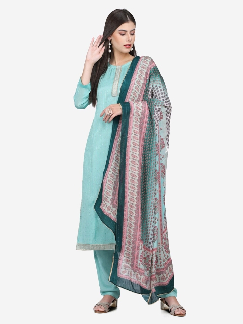 

Shaily Sea Green & Pink Embellished Unstitched Dress Material