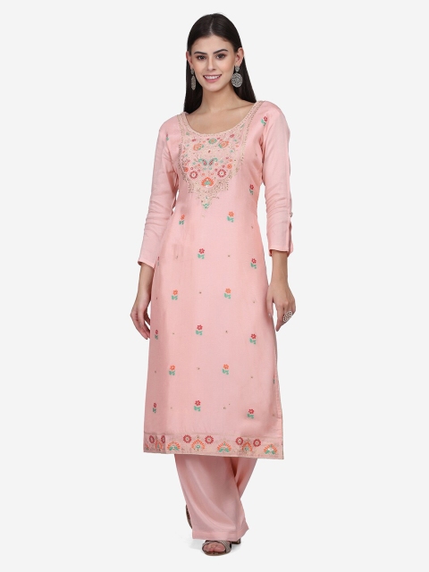 

Shaily Pink & Orange Embellished Viscose Rayon Unstitched Dress Material