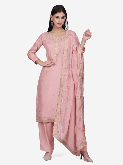 

Shaily Pink & Gold-Toned Embellished Viscose Rayon Unstitched Dress Material