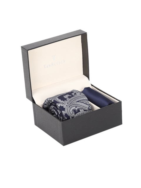 

Van Heusen Men Navy Blue & White Self-Design Accessory Gift Set