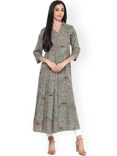 

Bhama Couture Women Olive Green Printed Anarkali Kurta