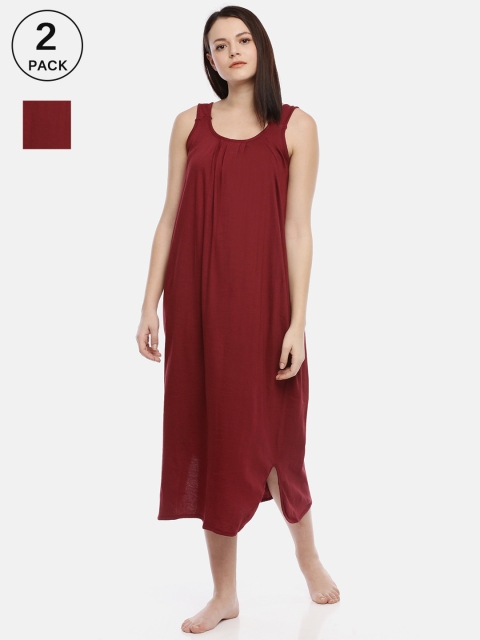 

GOLDSTROMS Women Pack Of 2 Maroon Sleeveless Midi Nightdress