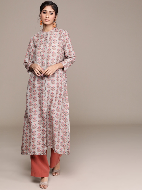 

Ritu Kumar Women Grey & Pink Ethnic Motifs Printed Kurta