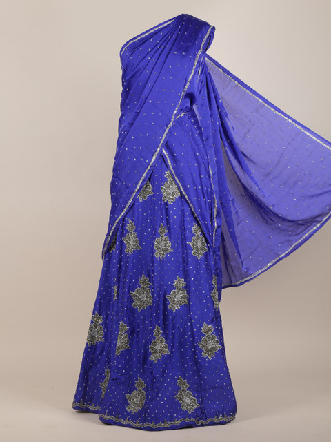 

Pothys Blue & Silver-Toned Embellished Satin Half Saree