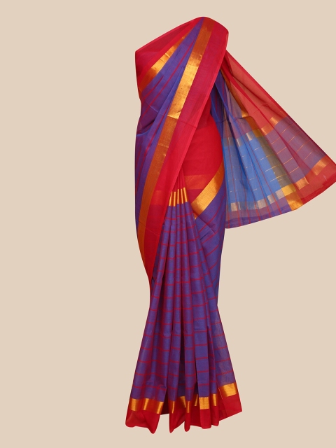 

The Chennai Silks Purple & Maroon Striped Zari Pure Cotton Fusion Chettinad Saree