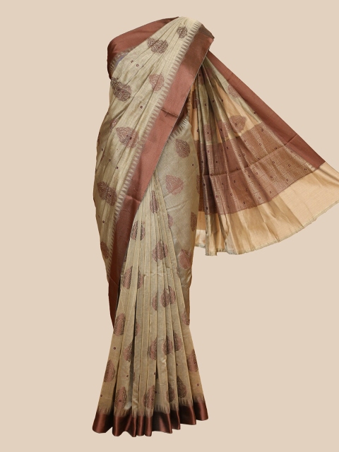 

The Chennai Silks Beige & Brown Ethnic Motifs Chanderi Saree