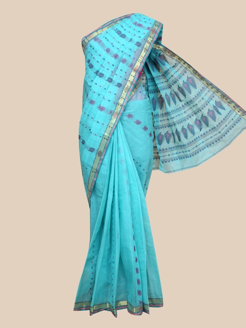 

The Chennai Silks Sea Green & Purple Ethnic Motifs Pure Cotton Taant Saree