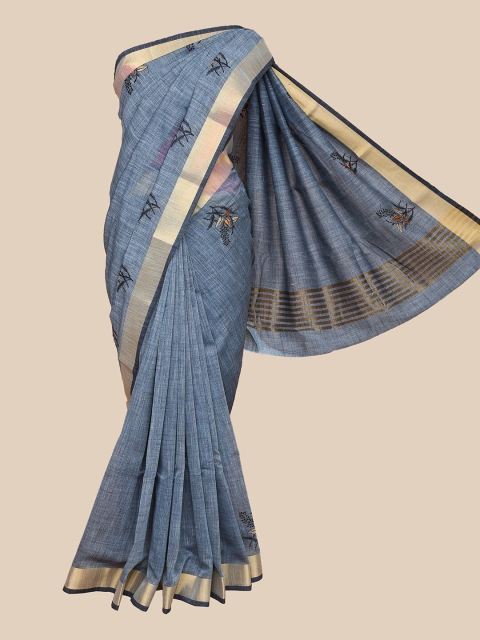 

The Chennai Silks Grey & Black Floral Embroidered Saree