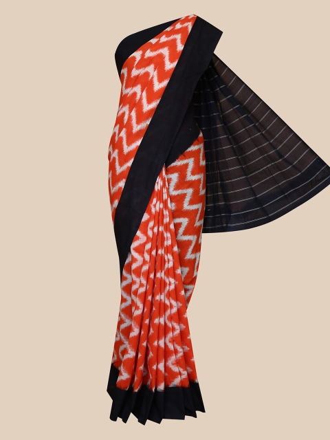 

The Chennai Silks Orange & White Pure Cotton Fusion Ikat Saree