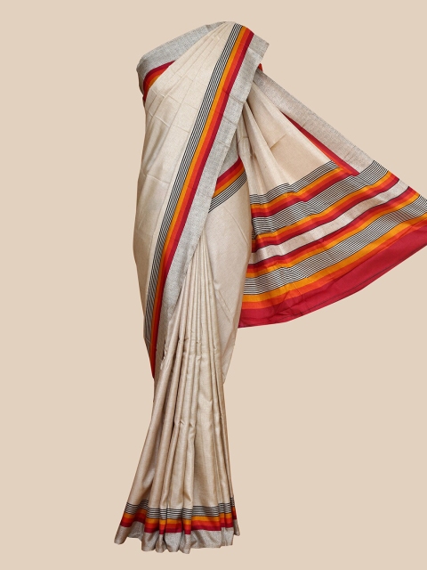 

The Chennai Silks Beige & Maroon Fusion Saree