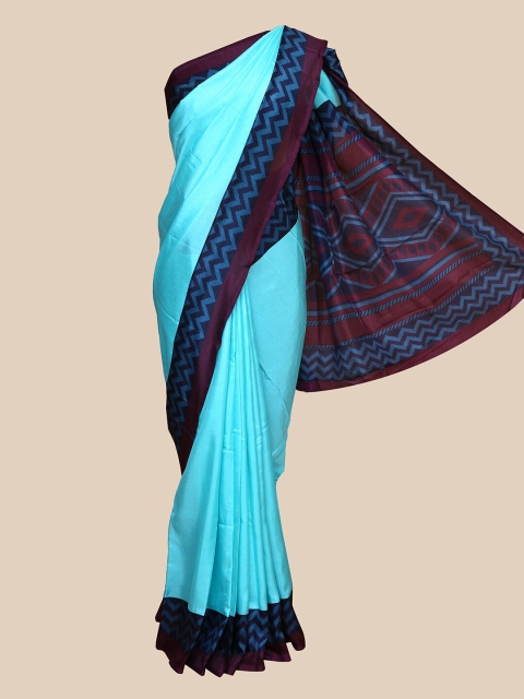 

The Chennai Silks Turquoise Blue & Black Printed Fusion Saree