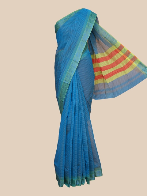 

The Chennai Silks Blue & Green Striped Pure Cotton Chettinad Saree