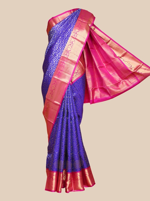 

The Chennai Silks Blue & Gold-Toned Ethnic Motifs Zari Pure Silk Kanjeevaram Saree