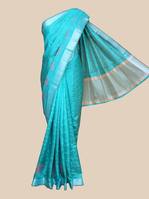 

The Chennai Silks Turquoise Blue & Pink Dupion Silk Banarasi Saree