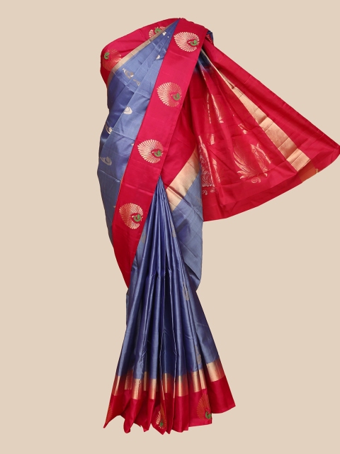

The Chennai Silks Grey & Pink Ethnic Motifs Zari Pure Silk Kanjeevaram Saree
