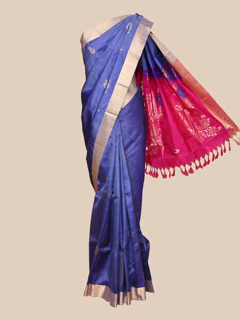 

The Chennai Silks Navy Blue & Pink Ethnic Motifs Zari Pure Silk Handloom Kanjeevaram Saree