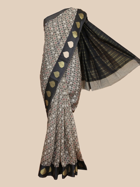 

The Chennai Silks Grey & Black Ethnic Printed Chanderi Saree