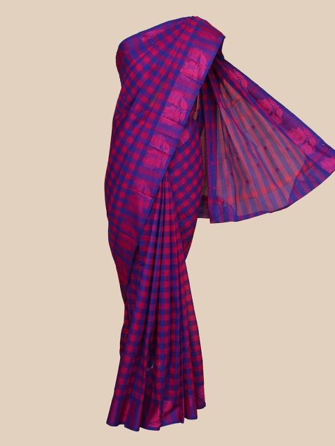 

The Chennai Silks Blue & Pink Checked Zari Pure Cotton Fusion Chettinad Saree