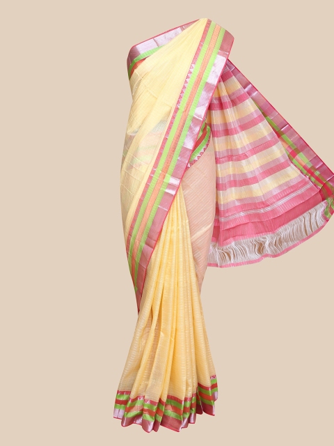 

The Chennai Silks Yellow & Silver-toned Checked Zari Pure Cotton Mangalagiri Saree