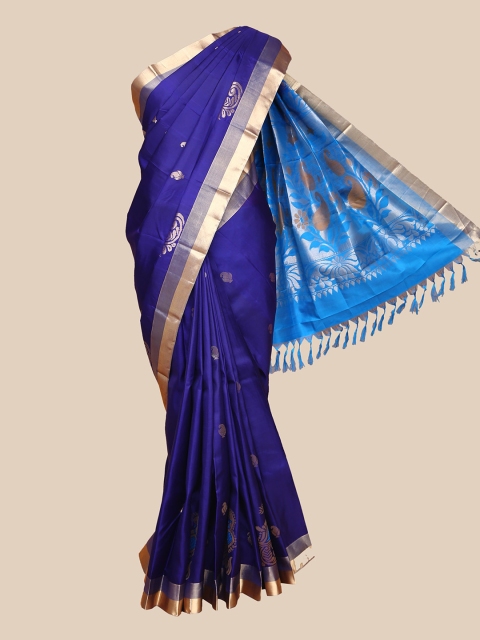 

The Chennai Silks Navy Blue & Gold-Toned Paisley Zari Pure Silk Handloom Kanjeevaram Saree