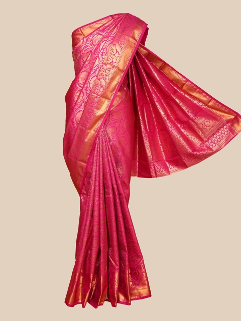 

The Chennai Silks Pink & Gold-Toned Woven Design Pure Silk Dharmavaram Saree